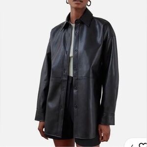 Aritzia Babaton Pelli Shirt Black new Faux Leather Casual Relaxed Jacket Size S